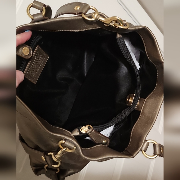 Coach Ashley Metallic Bronze Leather Shoulder Bag 15" X 10" X 5" NWOT - Picture 12 of 15